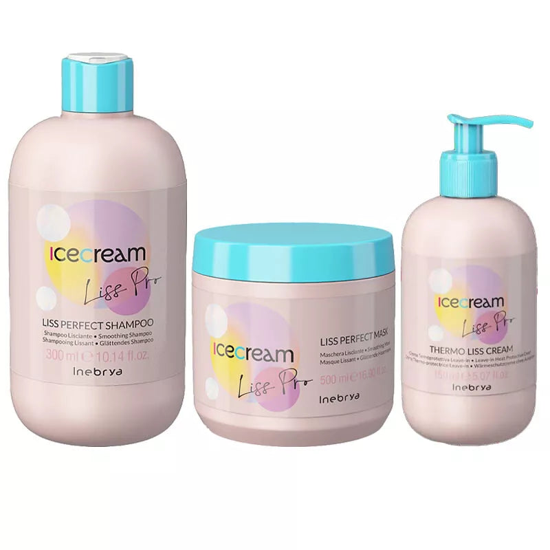 INEBRYA Kit Ice Cream Liss Pro Shampoo 300ml + Mask 500ml + Cream 150ml