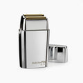 Babyliss Pro 4Artist Double Foil Metal Shaver Silver FXFS2E - HairShopXHairShopXHairShopX10003030050152456Babyliss Pro 4Artist Double Foil Metal Shaver Silver FXFS2E on a white background, showcasing its sleek design.