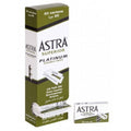 Lame astra 100 pz - HairShopXHairShopXHairShopX12166666Lame astra 100 pz with Platinum Double Edge razor blades packaging and individual blades displayed.